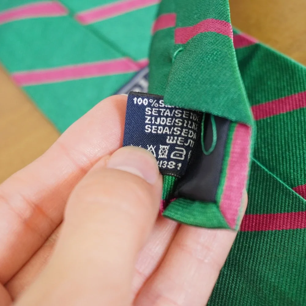 Polo Ralph Lauren Necktie Kids One Size Green Pink Striped Silk Italian Made